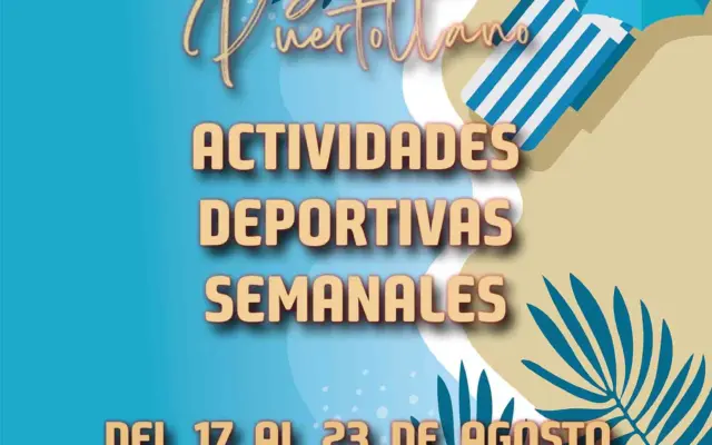 Cartel de las actividades deportivas del Patronato Municipal de Deportes de Puertollano del 17 al 23 de agosto de 2026