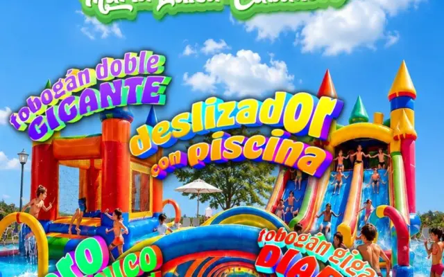 Cartel del parque acuático del 20 de agosto en la piscina María Luisa Cabañero