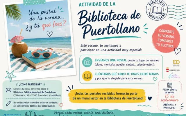 Cartel de la campaña Una postal de tu verano de la Biblioteca Pública Municipal de Puertollano