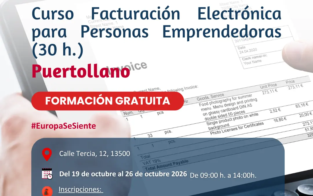 Cartel del curso de Facturación Electrónica para Personas Emprendedoras de la Cámara de Comercio