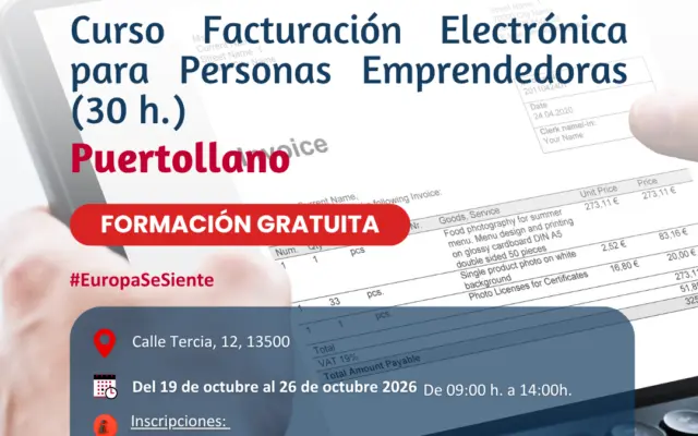 Cartel del curso de Facturación Electrónica para Personas Emprendedoras de la Cámara de Comercio