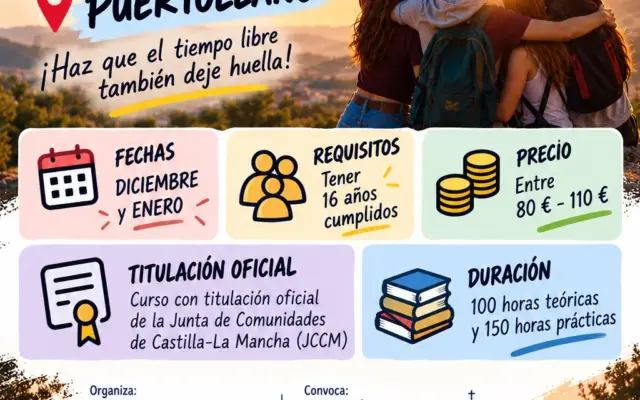 Cartel del curso de monitor de actividades juveniles, ocio y tiempo libre