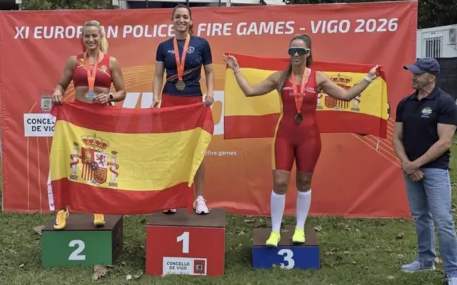 Captura de pantalla con la noticia de las dos medallas de oro de Fátima Hernández en los Juegos Europeos de Policías y Bomberos